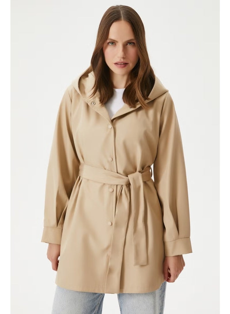 Ritnice Women's Trendy Hooded Snap-On Beige Trench Coat - Image 4